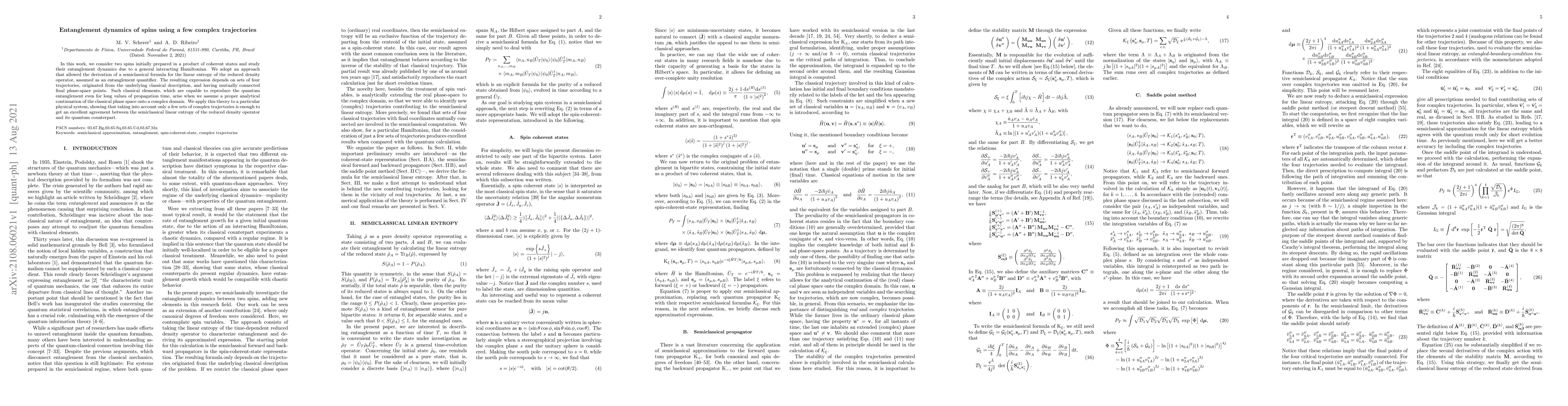 Thumbnail for Entanglement dynamics of spins using a few complex trajectories