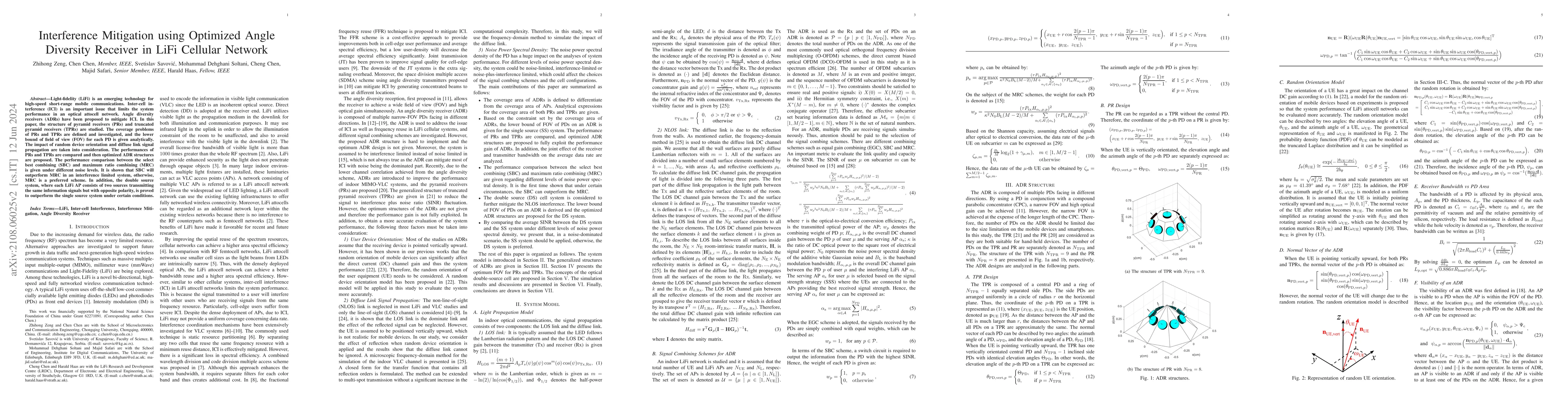 Thumbnail for Interference Mitigation using Optimized Angle Diversity Receiver in LiFi
  Cellular Network