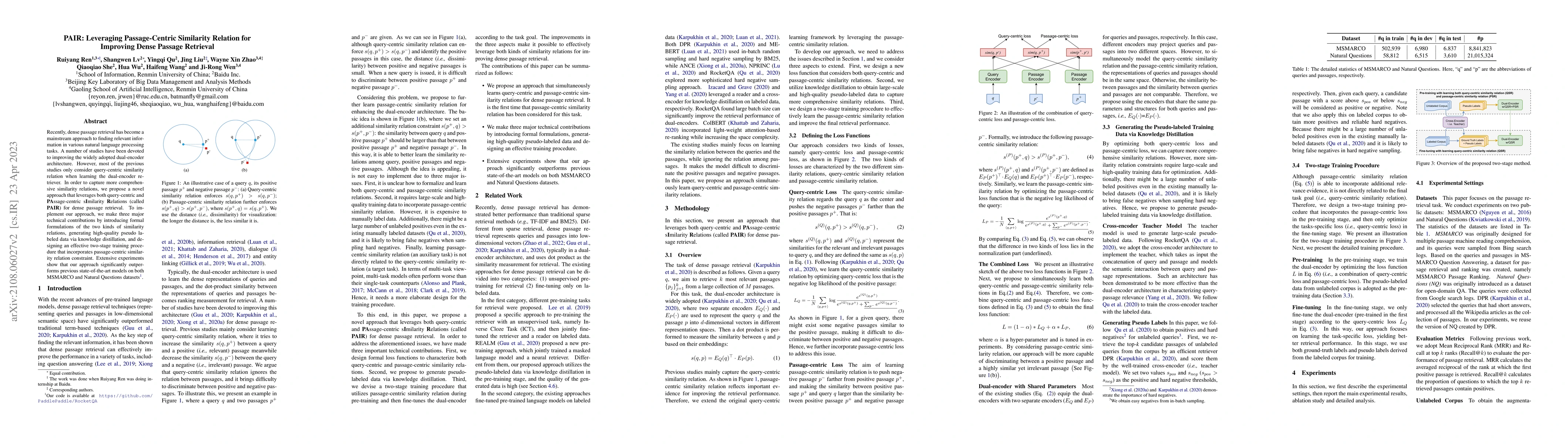 Thumbnail for PAIR: Leveraging Passage-Centric Similarity Relation for Improving Dense
  Passage Retrieval