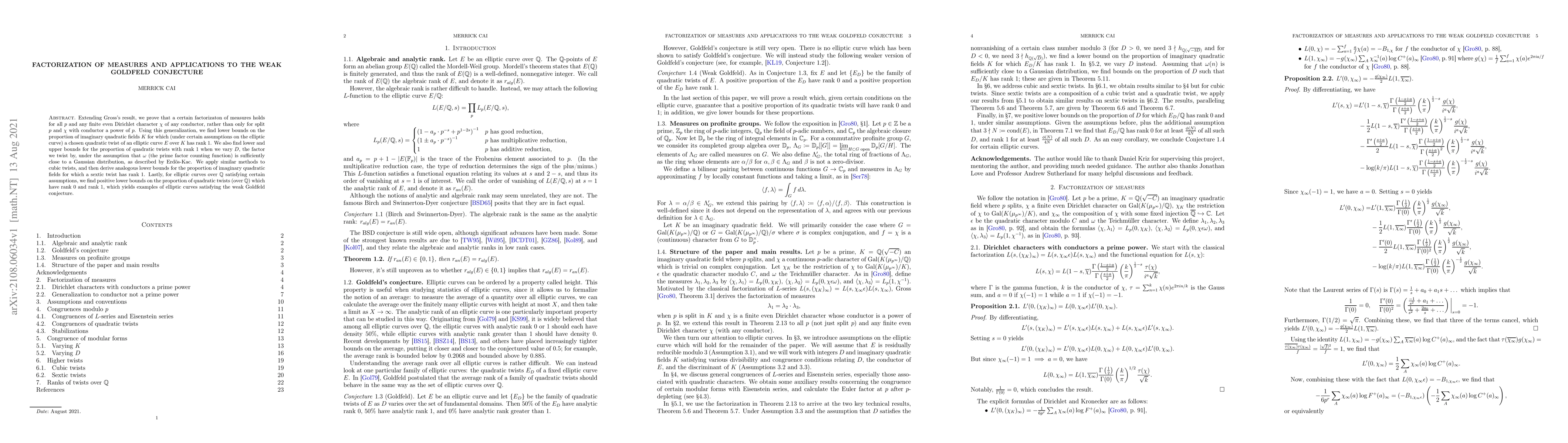 Thumbnail for Factorization of measures and applications to the weak Goldfeld
  conjecture