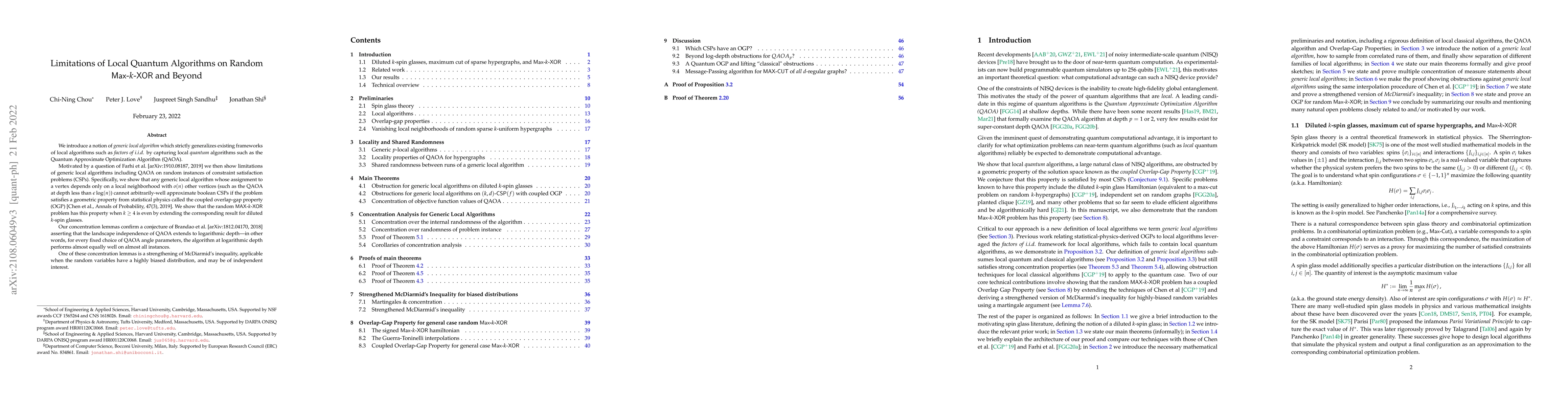 Thumbnail for Limitations of Local Quantum Algorithms on Random Max-k-XOR and Beyond