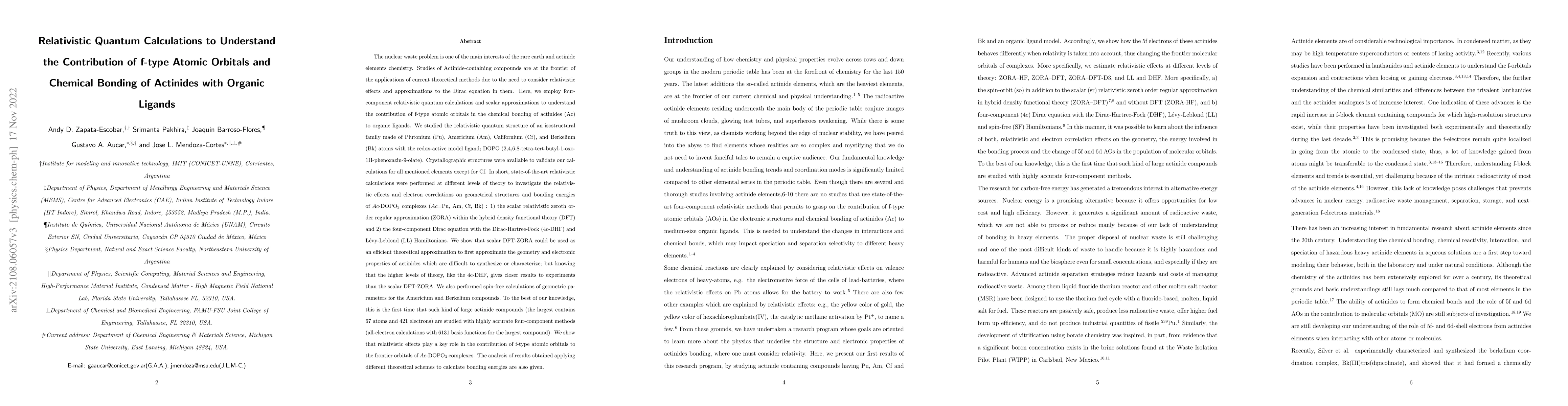 Thumbnail for Relativistic Quantum Calculations to Understand the Contribution of
  f-Orbitals and Chemical Bonding of Actinides with Organic Ligands