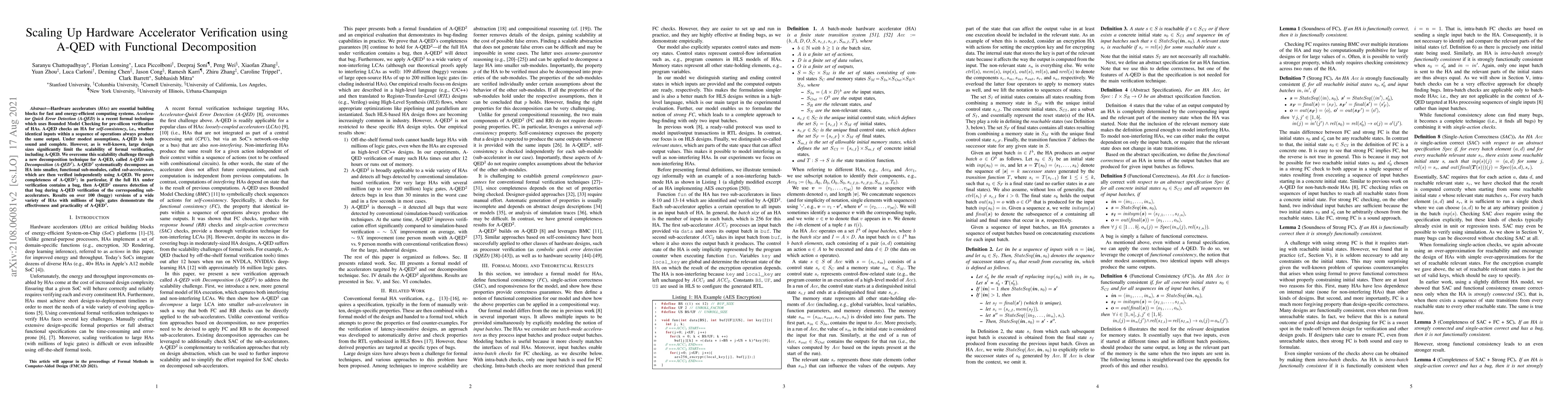 Thumbnail for Scaling Up Hardware Accelerator Verification using A-QED with Functional
  Decomposition