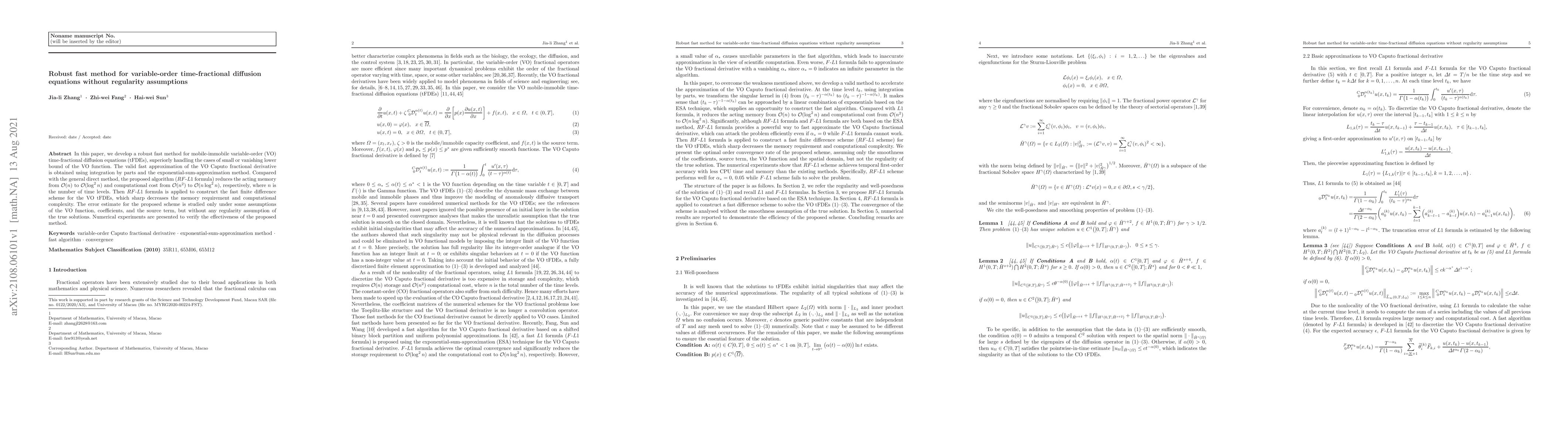Thumbnail for Robust fast method for variable-order time-fractional diffusion
  equations without regularity assumptions