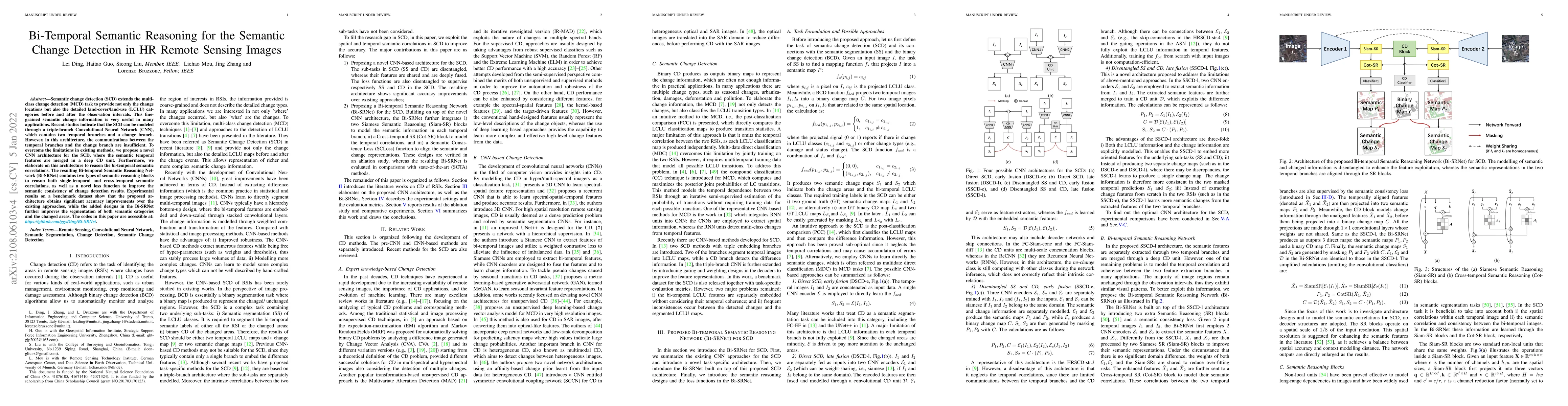 Thumbnail for Bi-Temporal Semantic Reasoning for the Semantic Change Detection in HR
  Remote Sensing Images