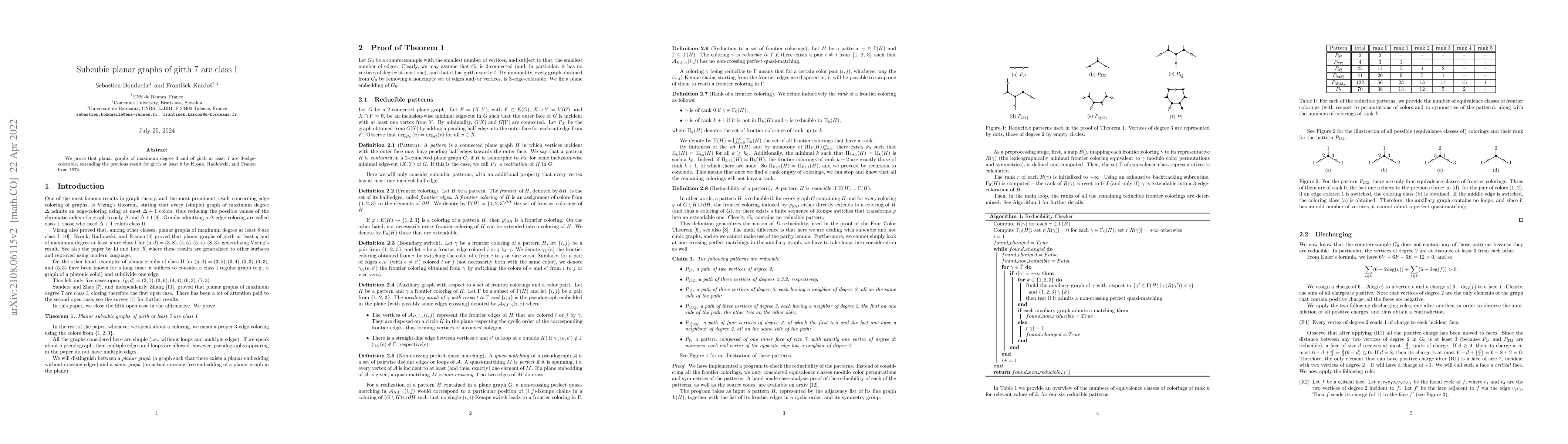 Thumbnail for Subcubic planar graphs of girth 7 are class I
