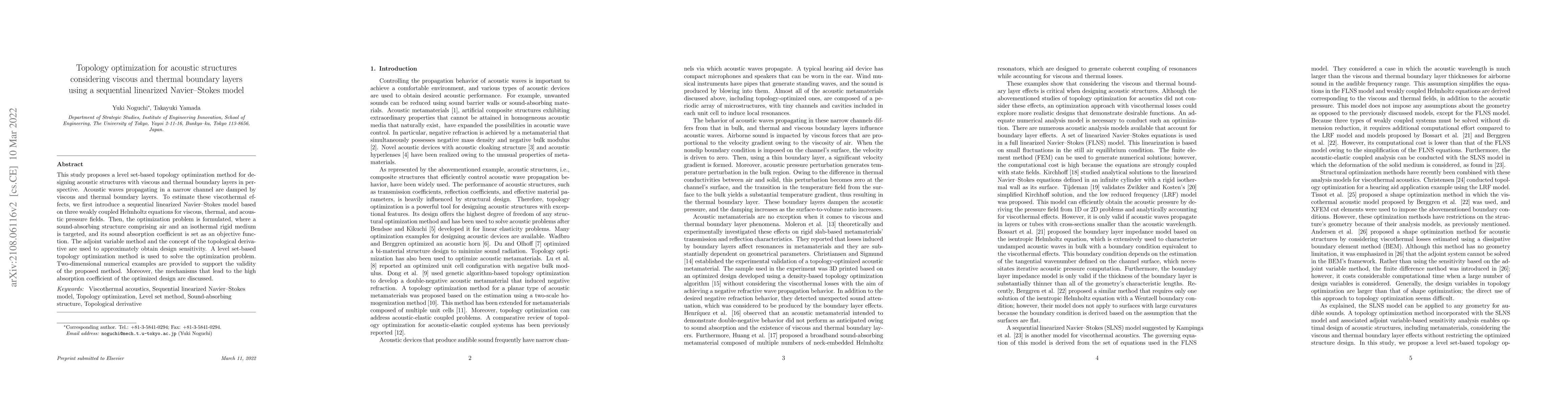 Thumbnail for Topology optimization for acoustic structures considering viscous and
  thermal boundary layers using a sequential linearized Navier-Stokes model