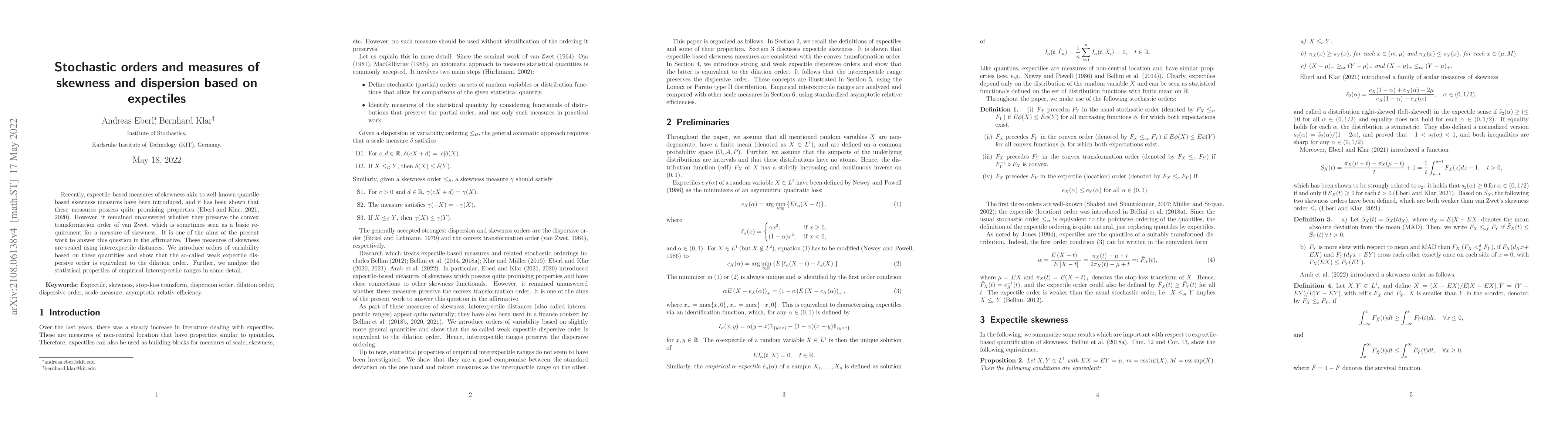 Thumbnail for Stochastic orders and measures of skewness and dispersion based on
  expectiles