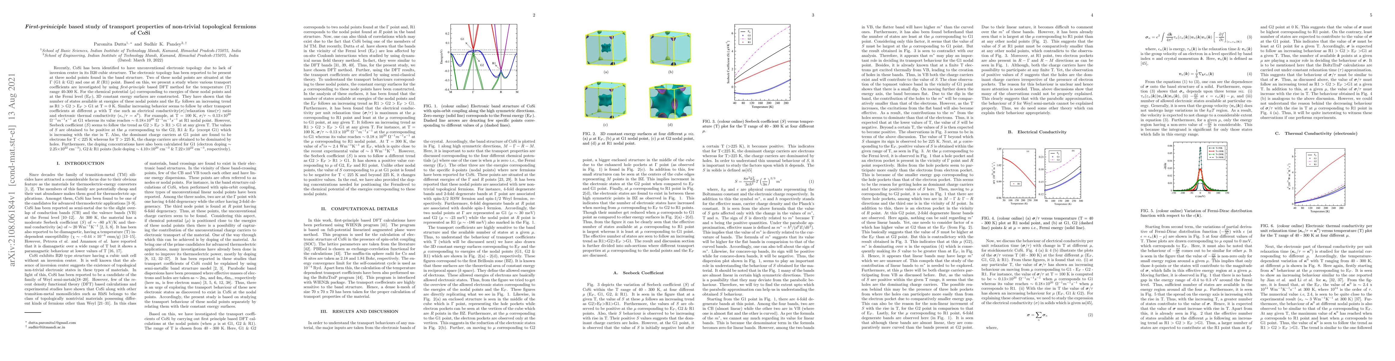 Thumbnail for First-priniciple based study of transport properties of non-trivial
  topological fermions of CoSi