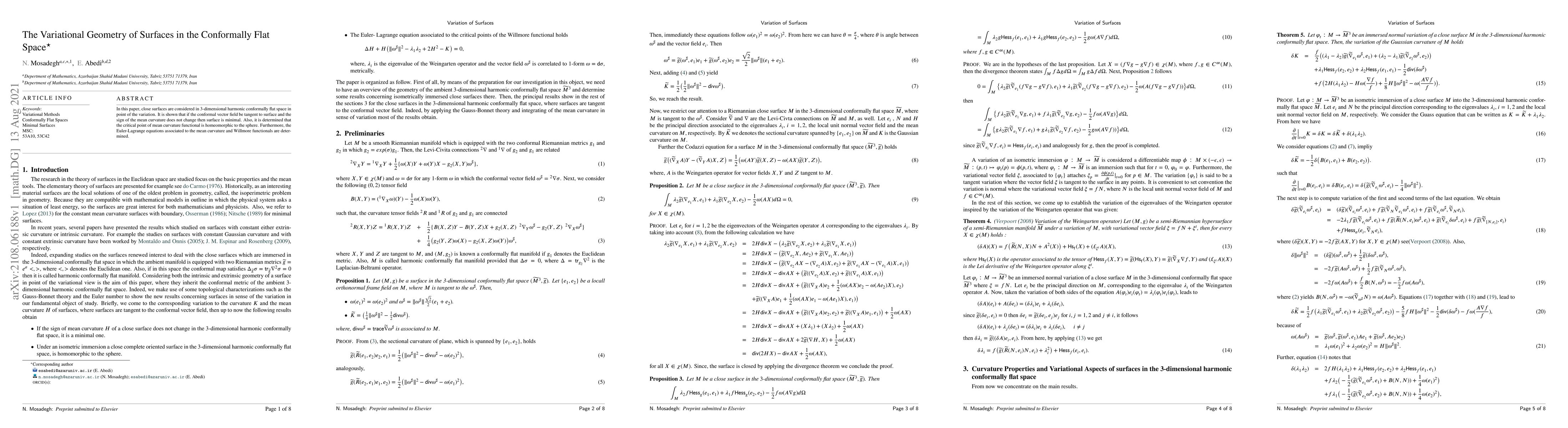 Thumbnail for The Variational Geometry of Surfaces in the Conformally Flat Space