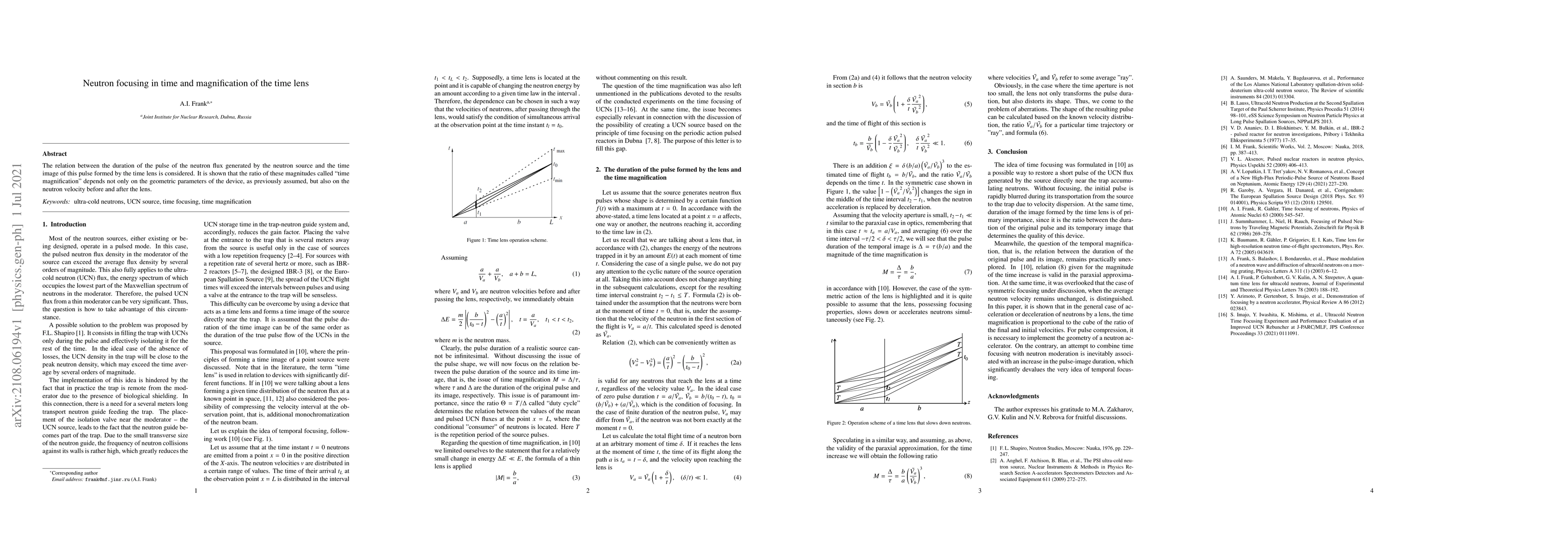 Thumbnail for Neutron focusing in time and magnification of the time lens
