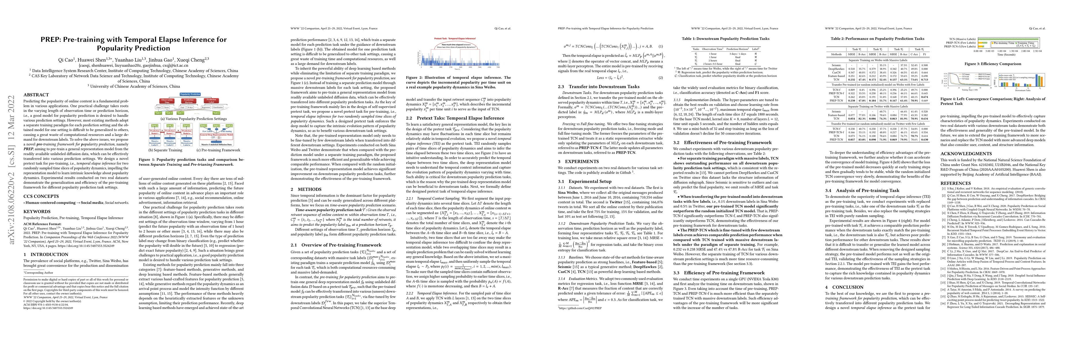 Thumbnail for PREP: Pre-training with Temporal Elapse Inference for Popularity
  Prediction