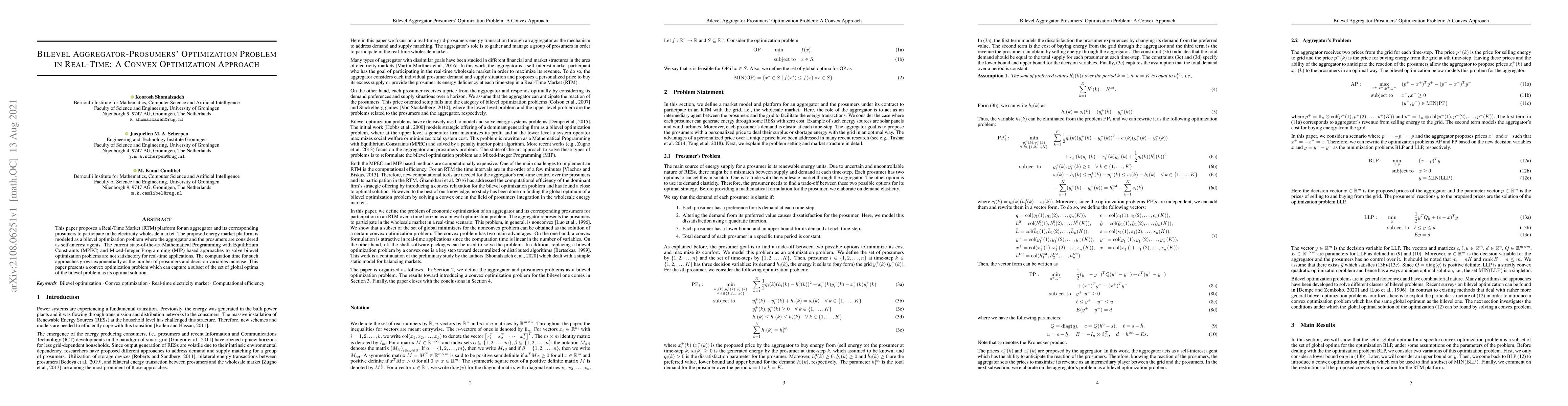 Thumbnail for Bilevel Aggregator-Prosumers' Optimization Problem in Real-Time: A
  Convex Optimization Approach