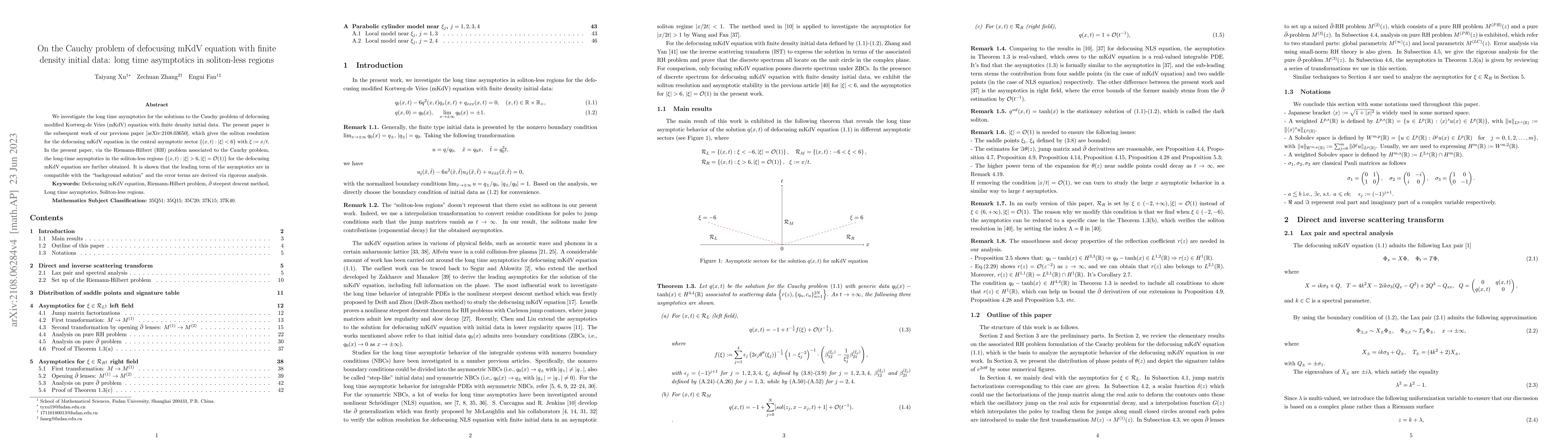 Thumbnail for On the Cauchy problem of defocusing mKdV equation with finite density
  initial data: long time asymptotics in soliton-less regions