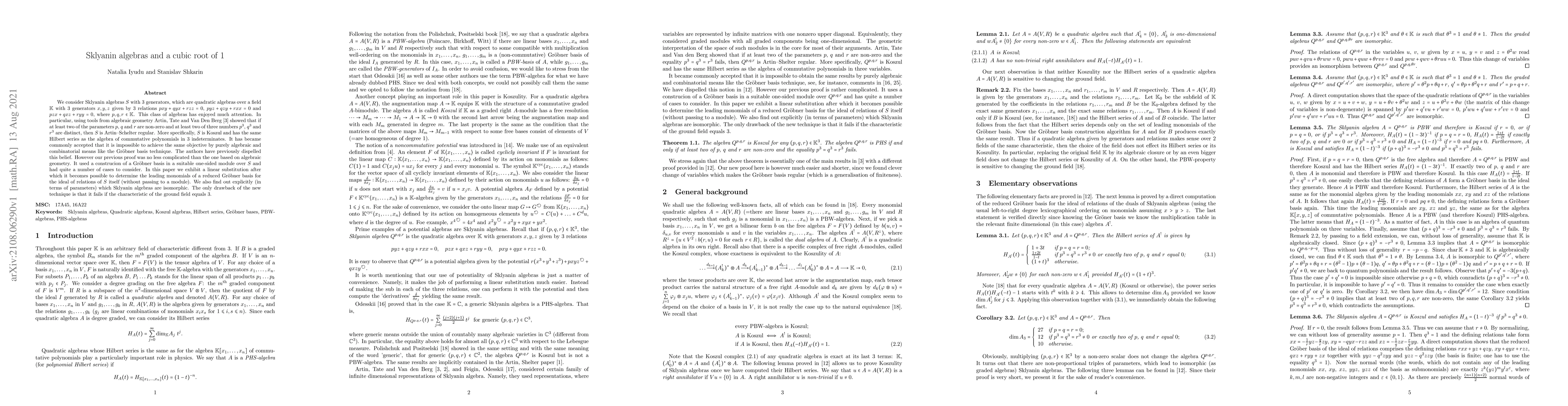 Thumbnail for Sklyanin algebras and a cubic root of 1