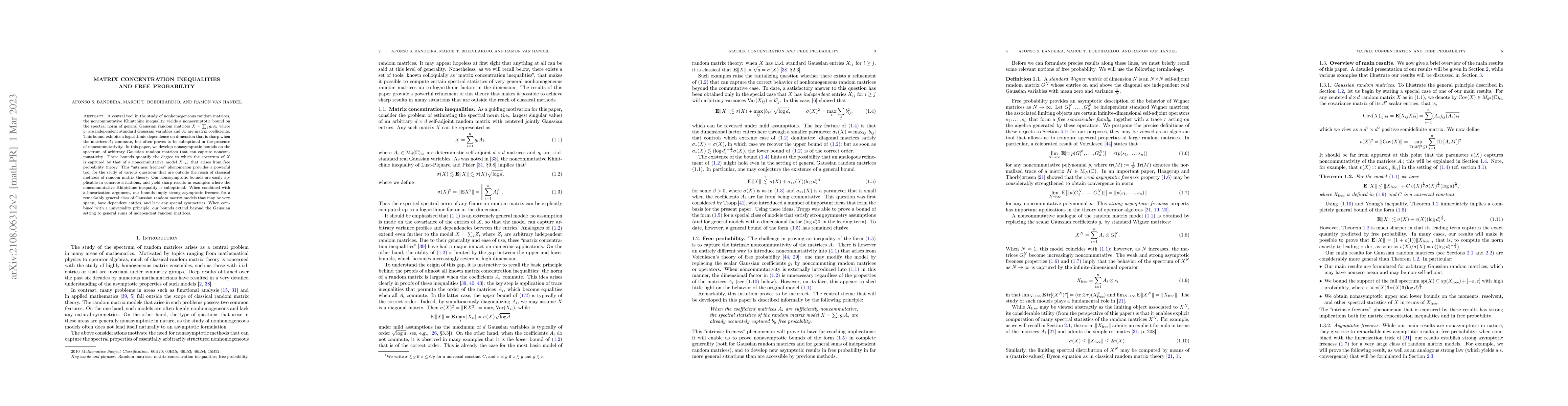 Thumbnail for Matrix Concentration Inequalities and Free Probability