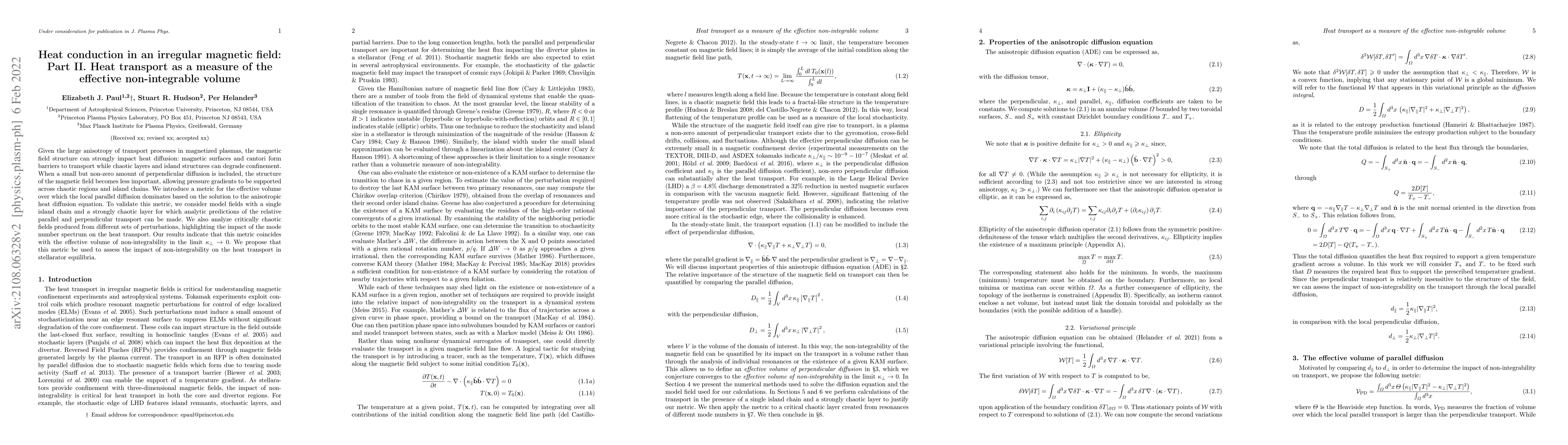 Thumbnail for Heat conduction in an irregular magnetic field: Part II. Heat transport
  as a measure of the effective non-integrable volume