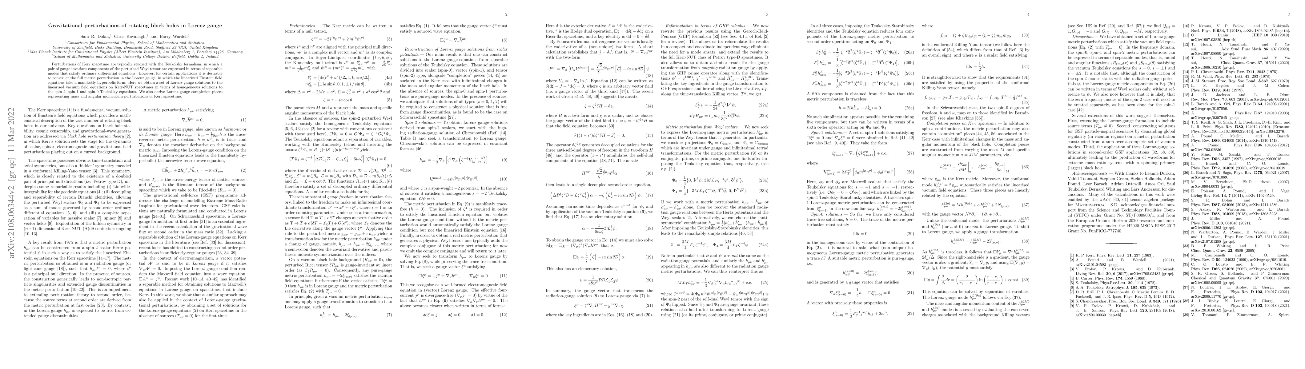Thumbnail for Gravitational perturbations of rotating black holes in Lorenz gauge