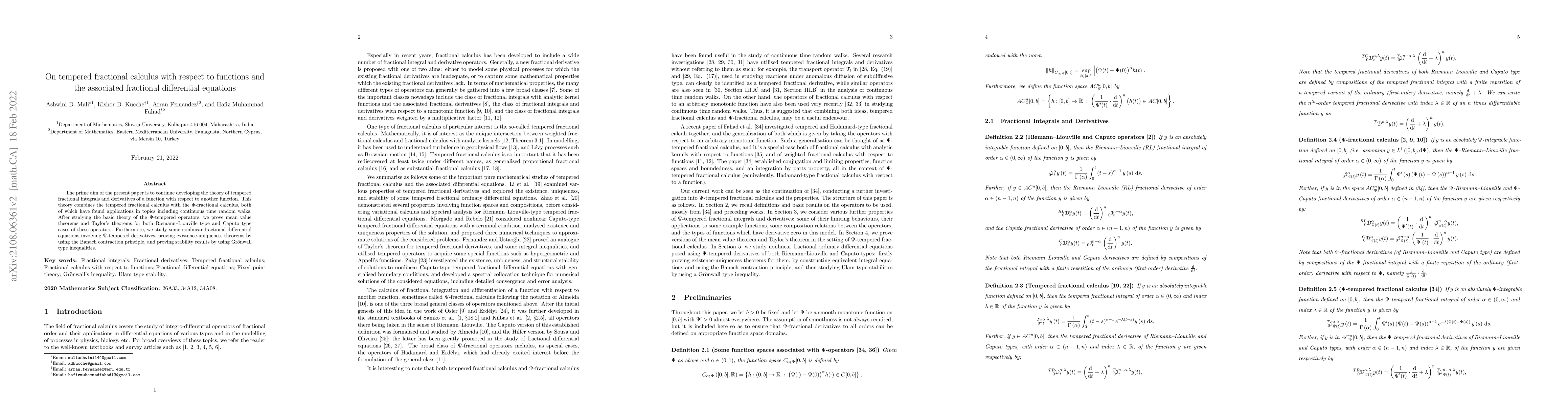Thumbnail for On tempered fractional calculus with respect to functions and the
  associated fractional differential equations