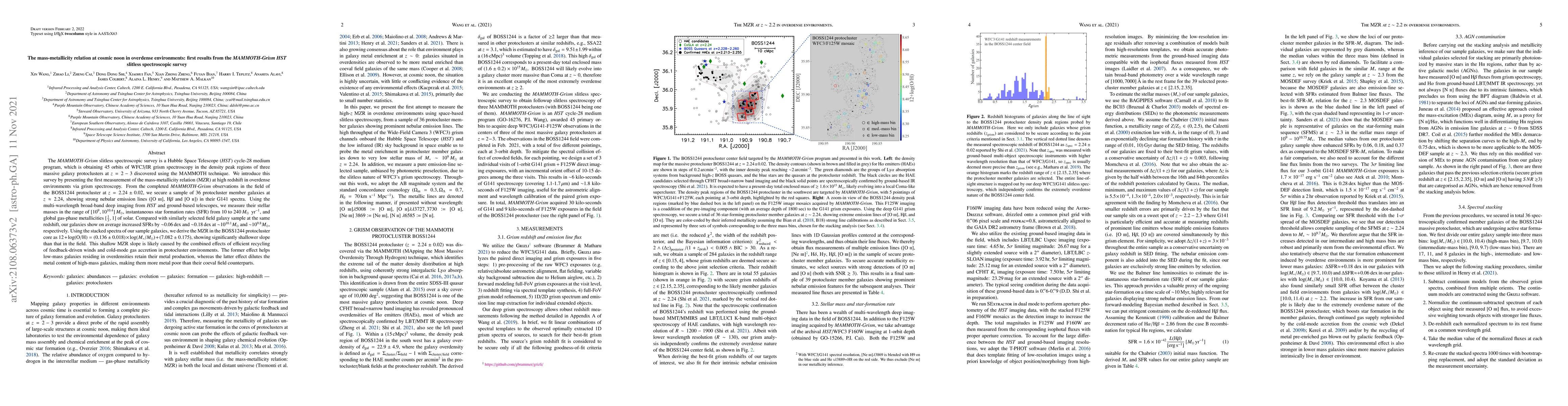 Thumbnail for The mass-metallicity relation at cosmic noon in overdense environments:
  first results from the MAMMOTH-Grism HST slitless spectroscopic survey