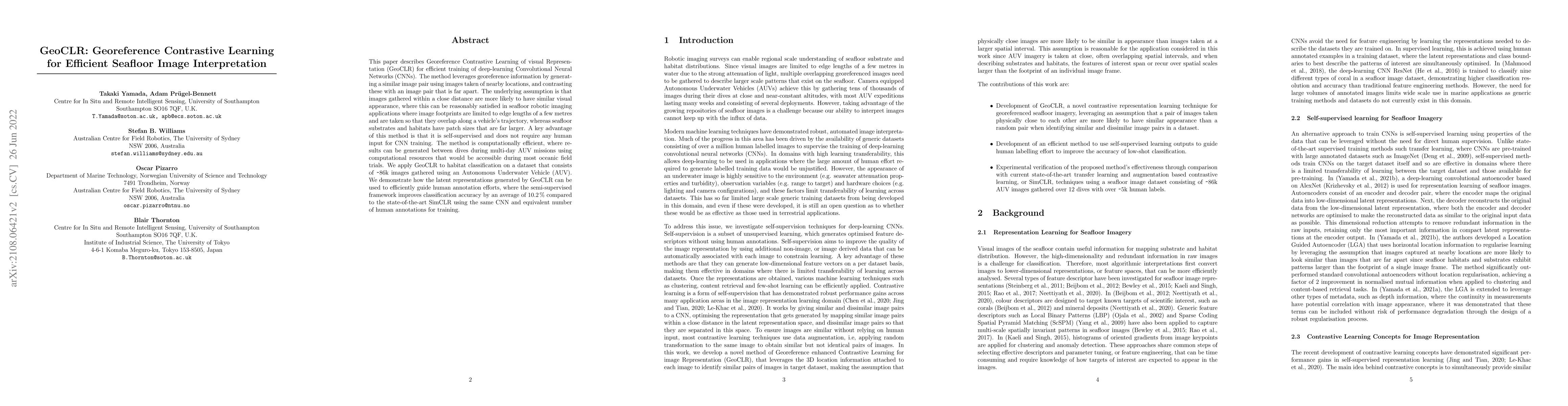Thumbnail for GeoCLR: Georeference Contrastive Learning for Efficient Seafloor Image
  Interpretation