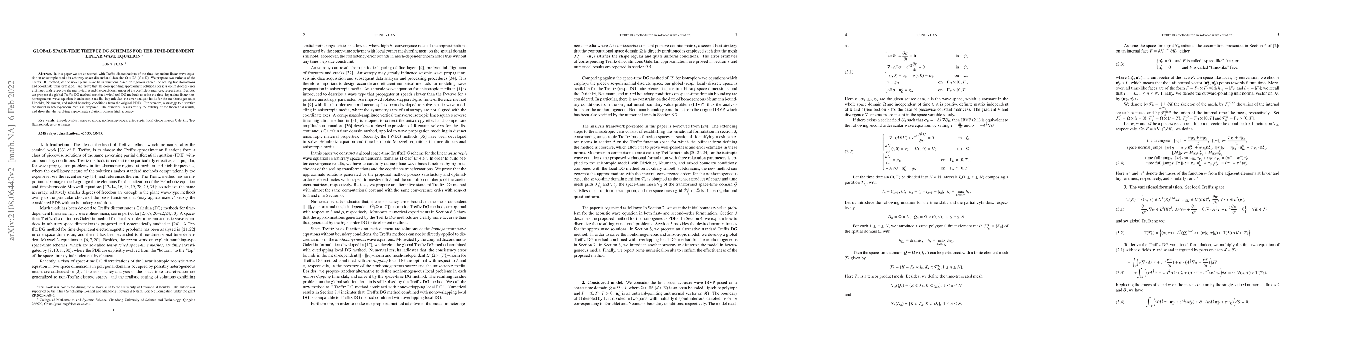 Thumbnail for Global space-time Trefftz DG schemes for the time-dependent linear wave
  equation