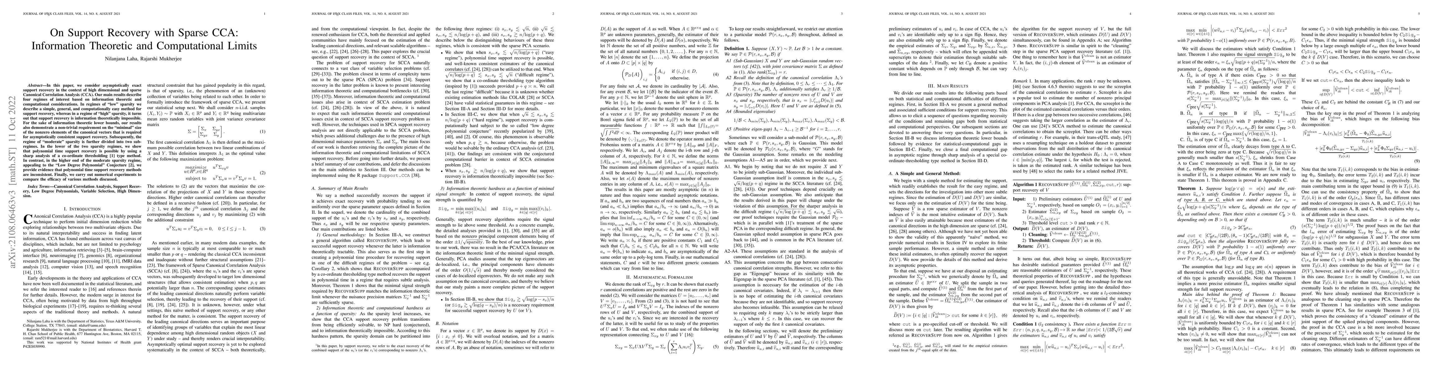 Thumbnail for On Support Recovery with Sparse CCA: Information Theoretic and
  Computational Limits