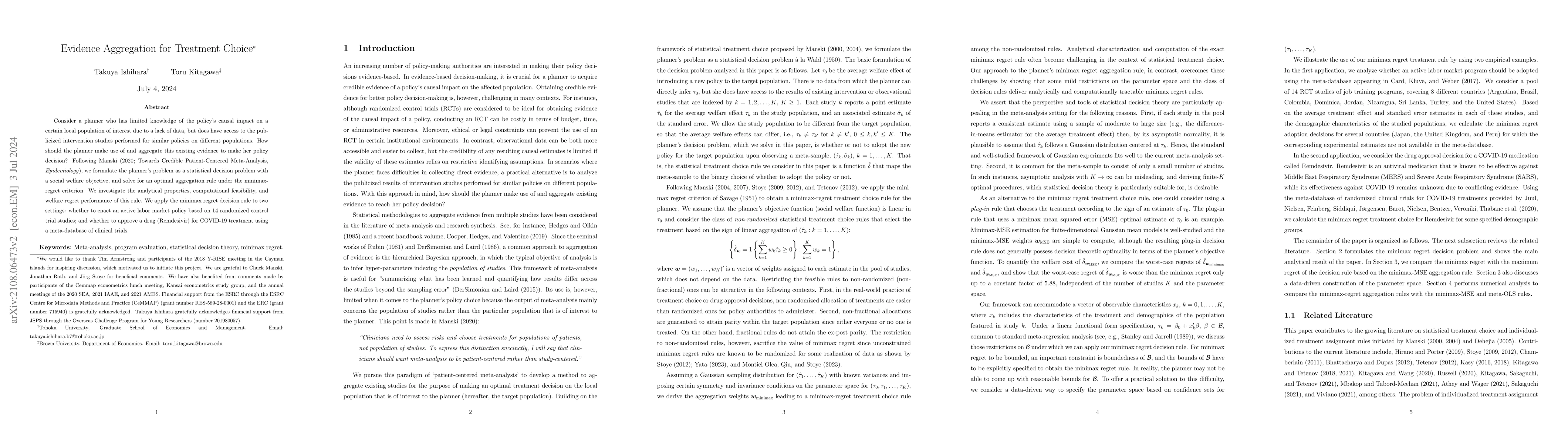 Thumbnail for Evidence Aggregation for Treatment Choice