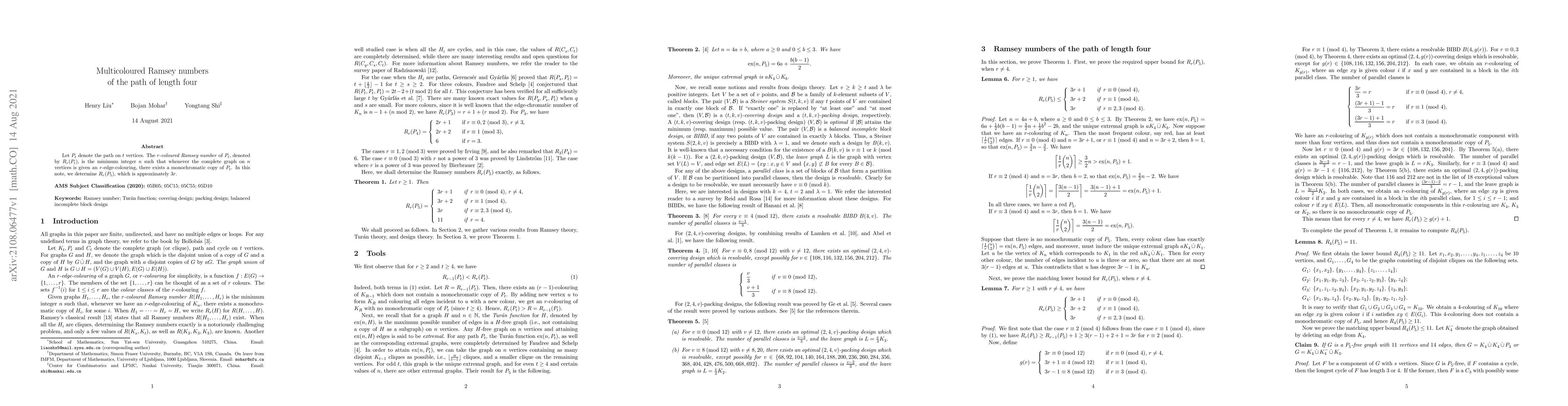 Thumbnail for Multicoloured Ramsey numbers of the path of length four