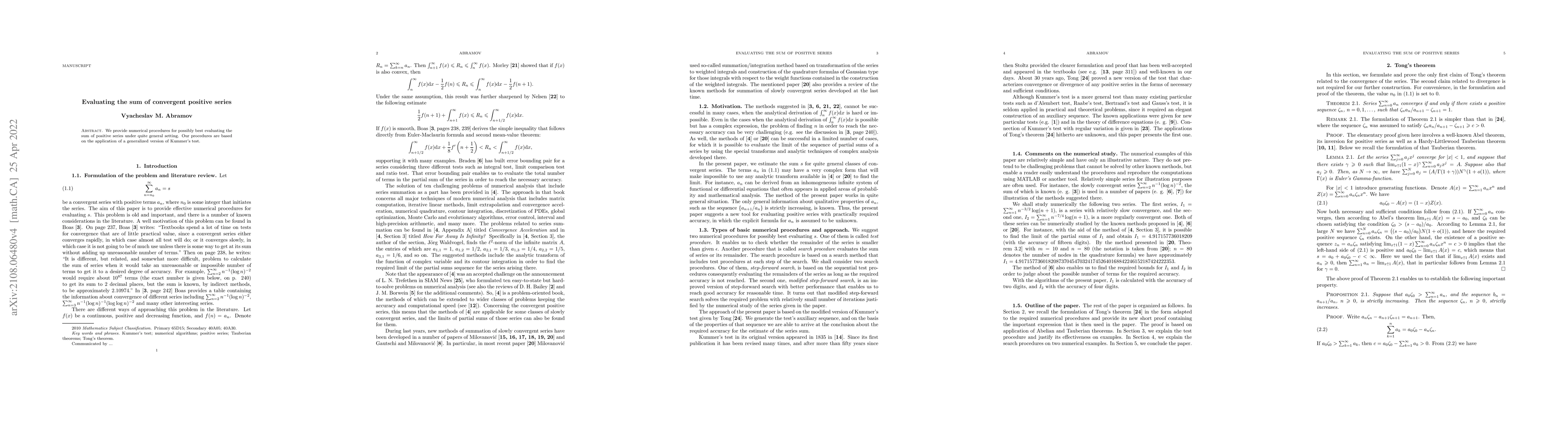 Thumbnail for Evaluating the sum of convergent positive series