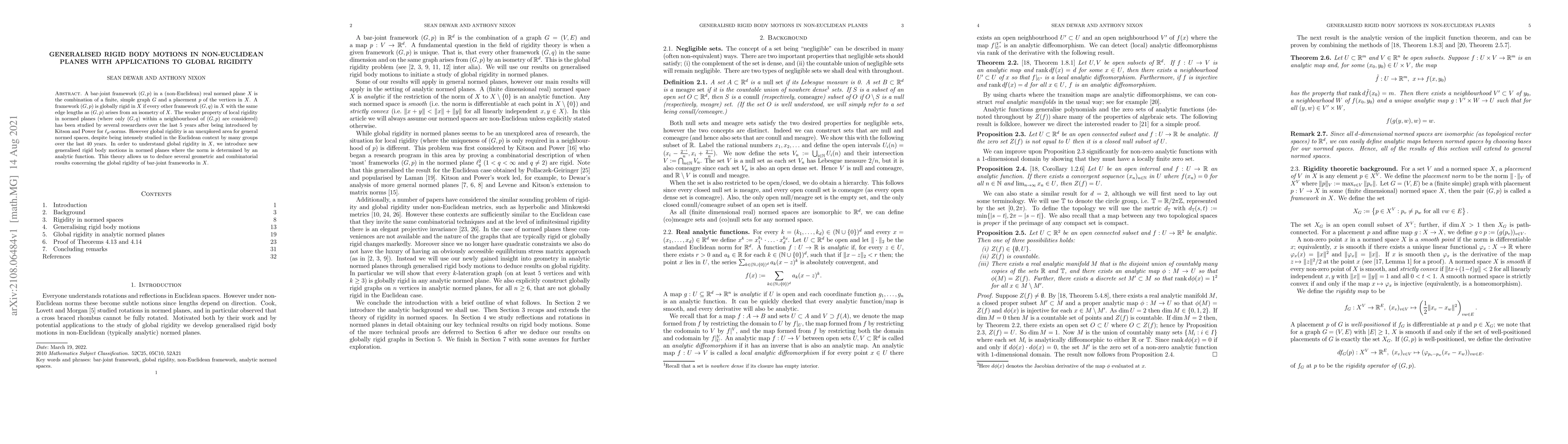Thumbnail for Generalised rigid body motions in non-Euclidean planes with applications
  to global rigidity