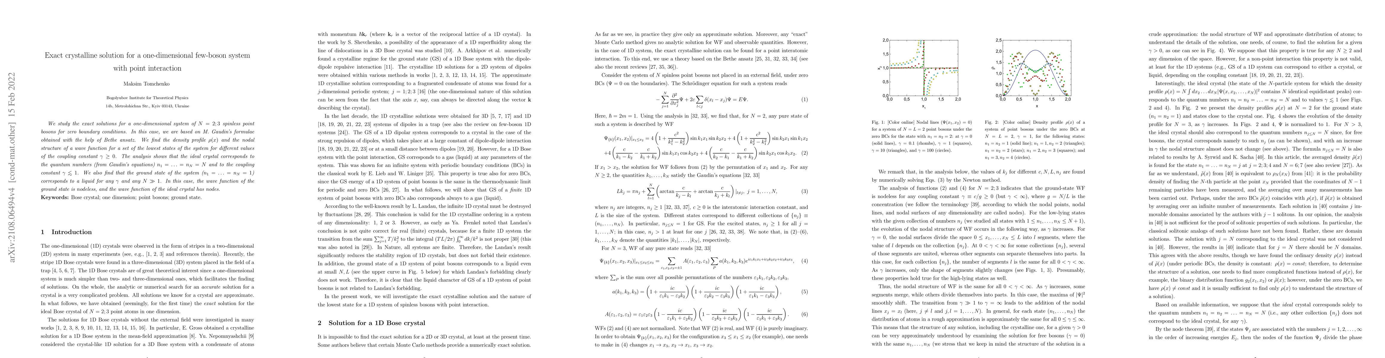 Thumbnail for Exact crystalline solution for a one-dimensional few-boson system with
  point interaction