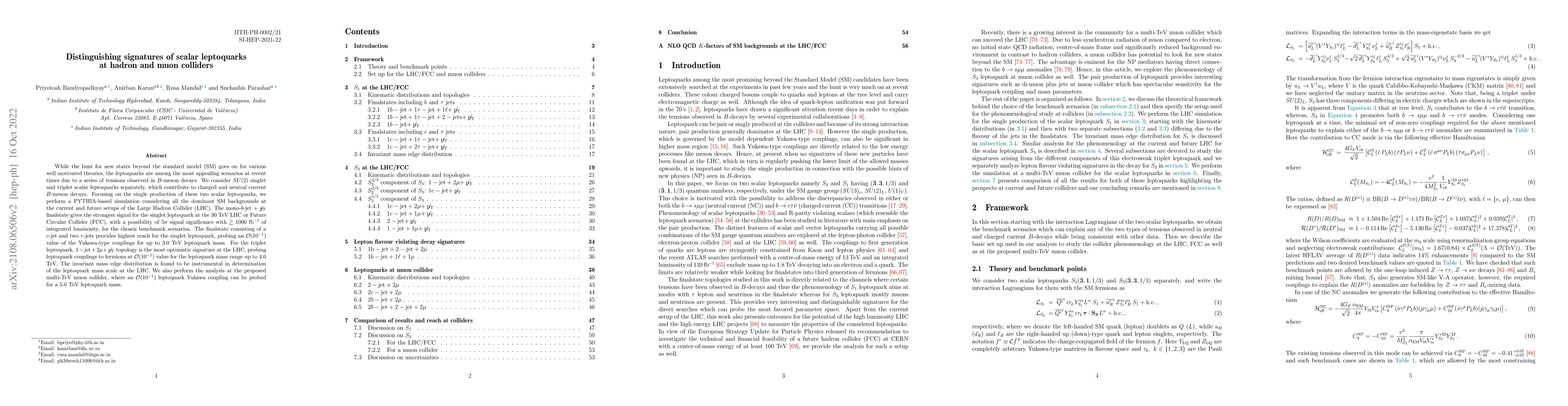 Thumbnail for Distinguishing signatures of scalar leptoquarks at hadron and muon
  colliders