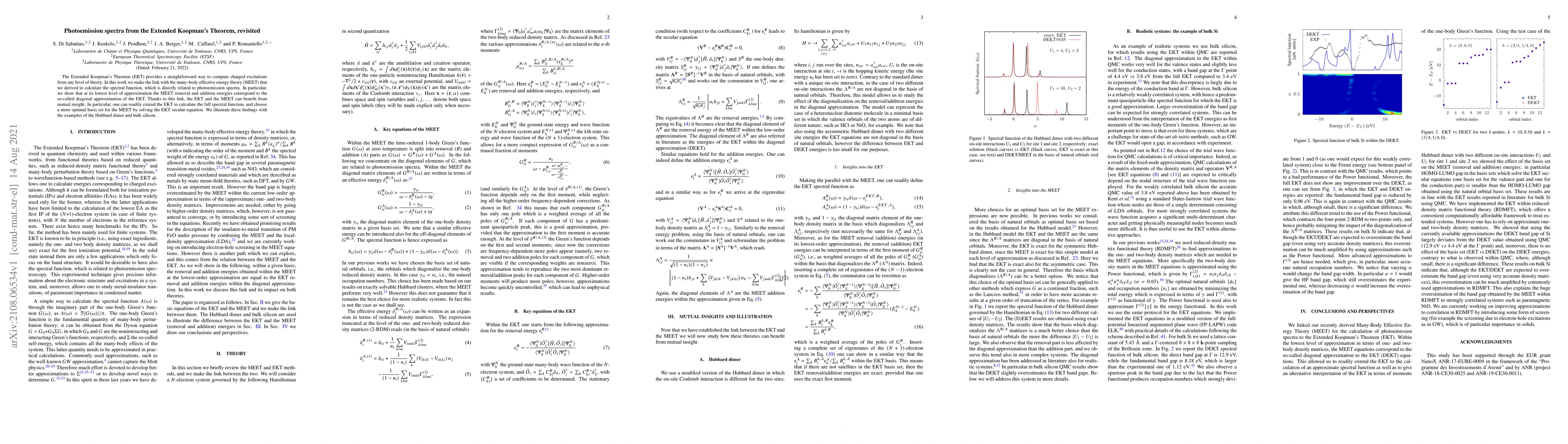 Thumbnail for Photoemission spectra from the Extended Koopman's Theorem, revisited