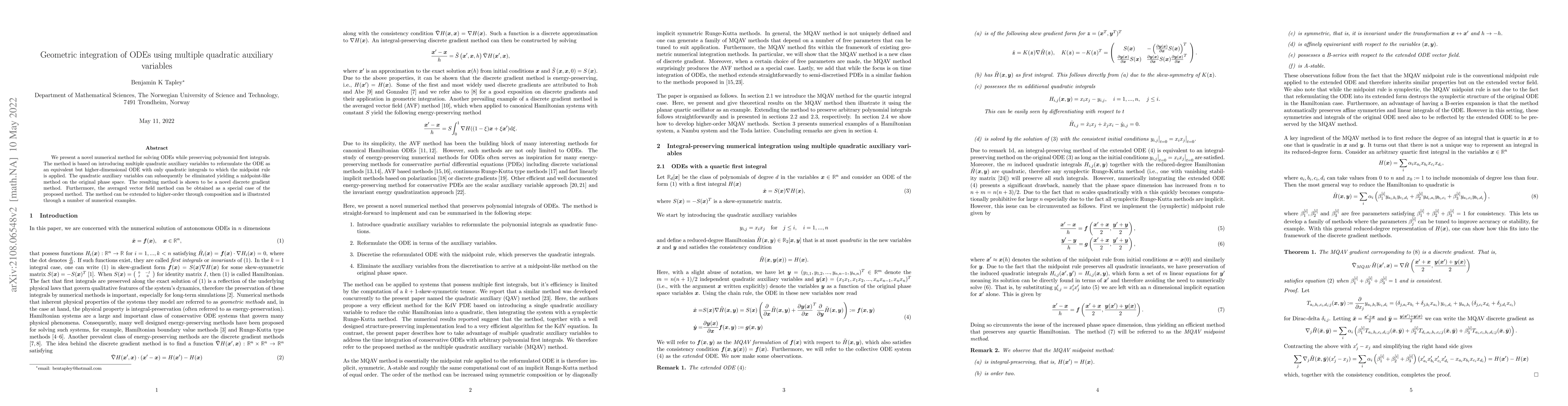 Thumbnail for Geometric integration of ODEs using multiple quadratic auxiliary
  variables