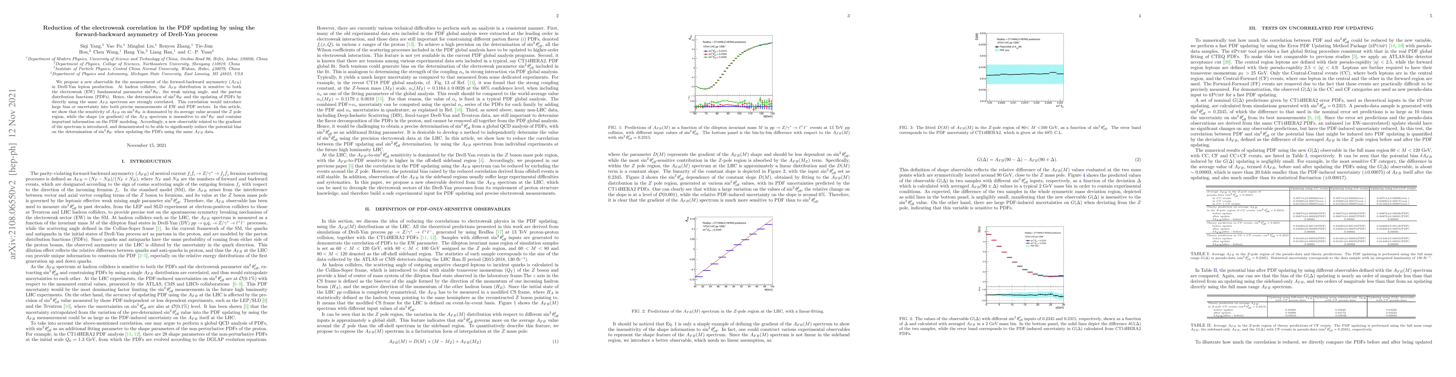 Thumbnail for Reduction of the electroweak correlation in the PDF updating by using
  the forward-backward asymmetry of Drell-Yan process
