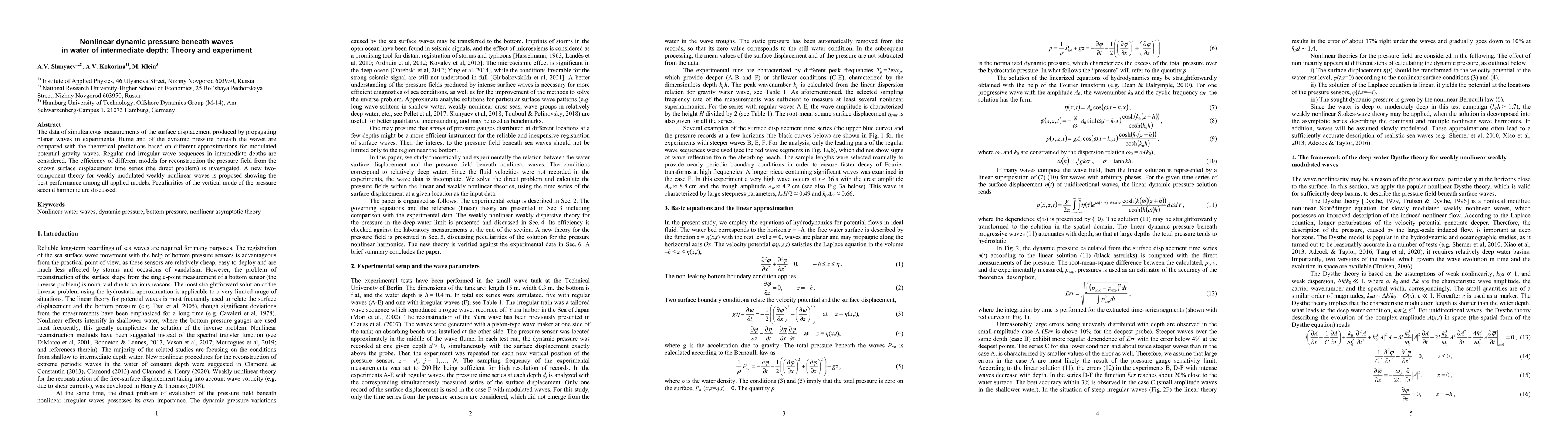 Thumbnail for Nonlinear dynamic pressure beneath waves in water of intermediate depth:
  Theory and experiment