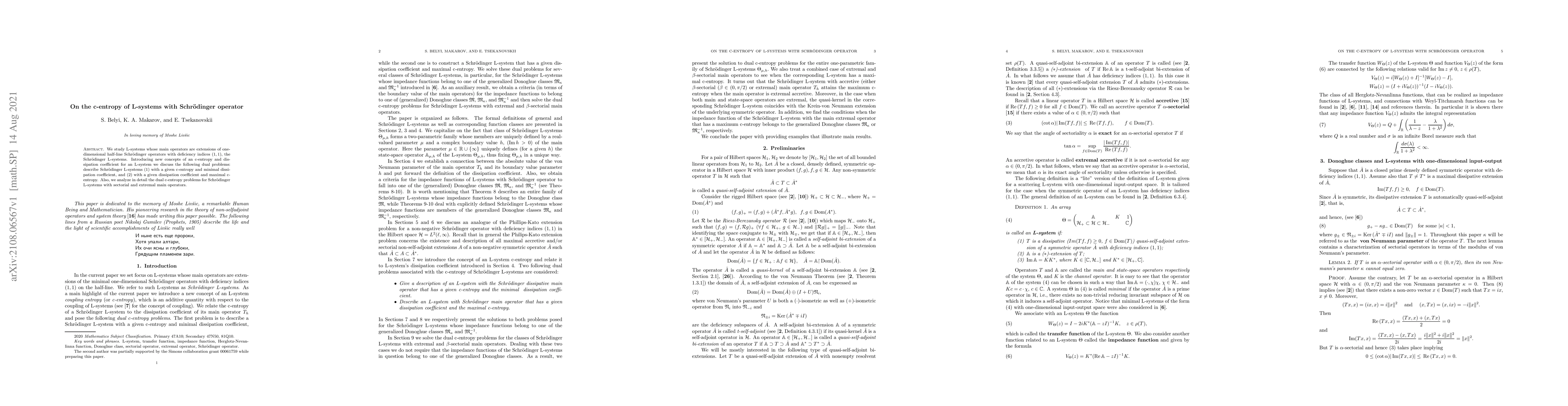 Thumbnail for On the c-entropy of L-systems with Schrodinger operator