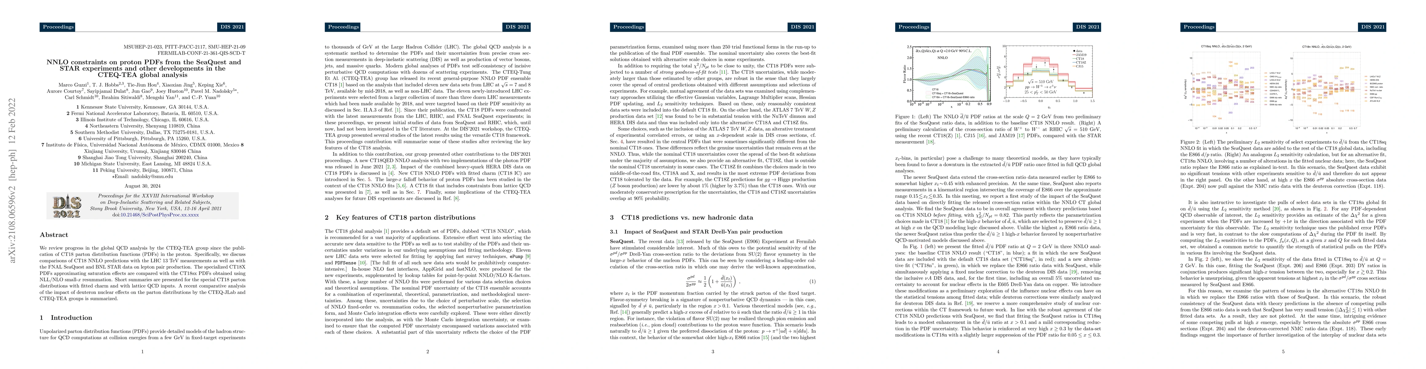 Thumbnail for NNLO constraints on proton PDFs from the SeaQuest and STAR experiments
  and other developments in the CTEQ-TEA global analysis