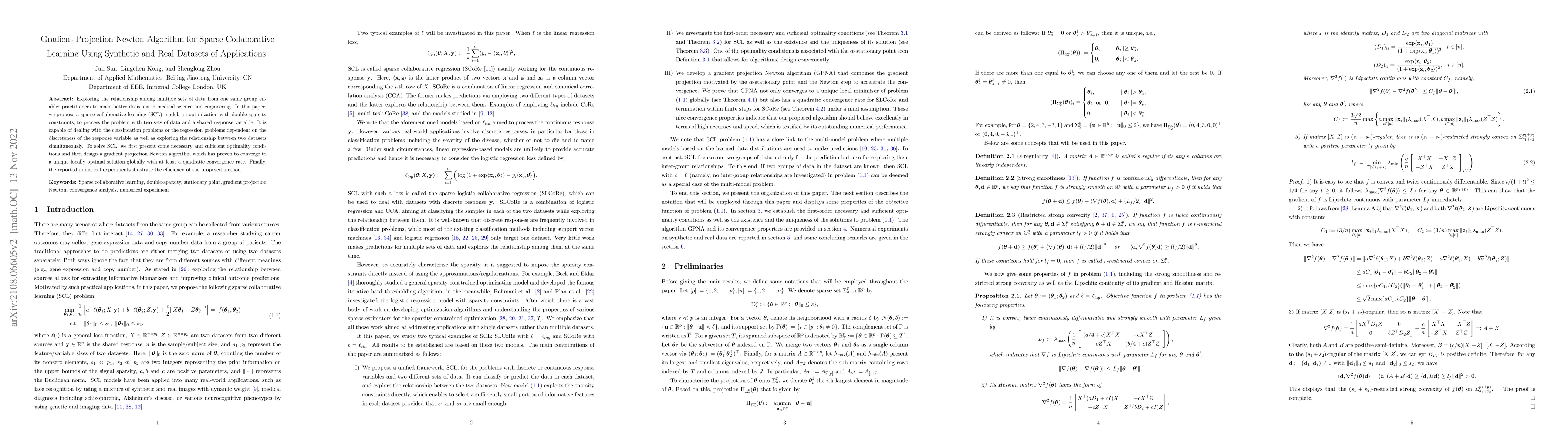 Thumbnail for Gradient Projection Newton Algorithm for Sparse Collaborative Learning
  Using Synthetic and Real Datasets of Applications