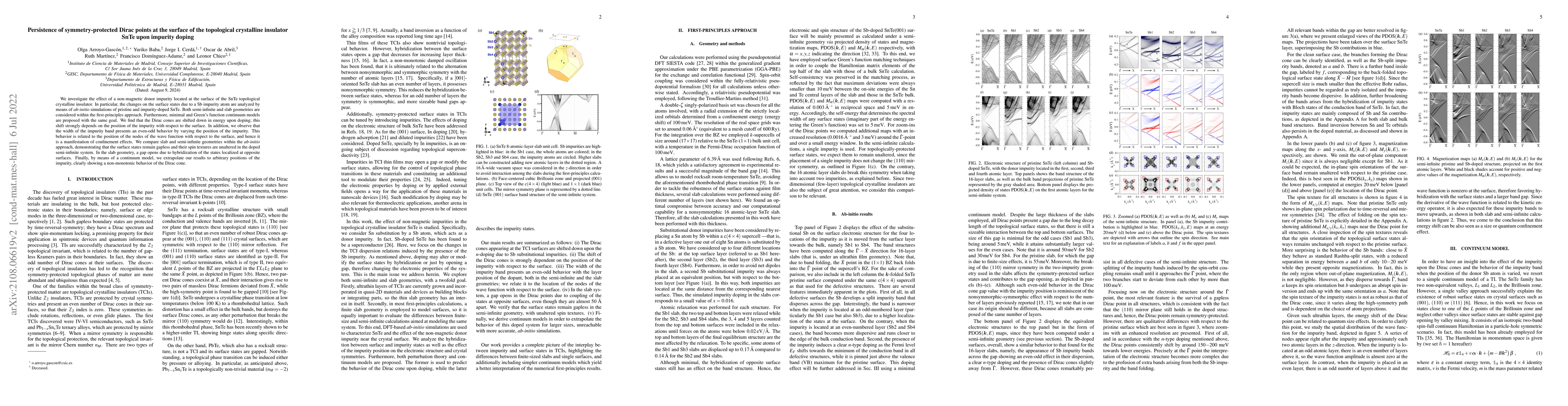 Thumbnail for Persistence of symmetry-protected Dirac points at the surface of the
  topological crystalline insulator SnTe upon impurity doping