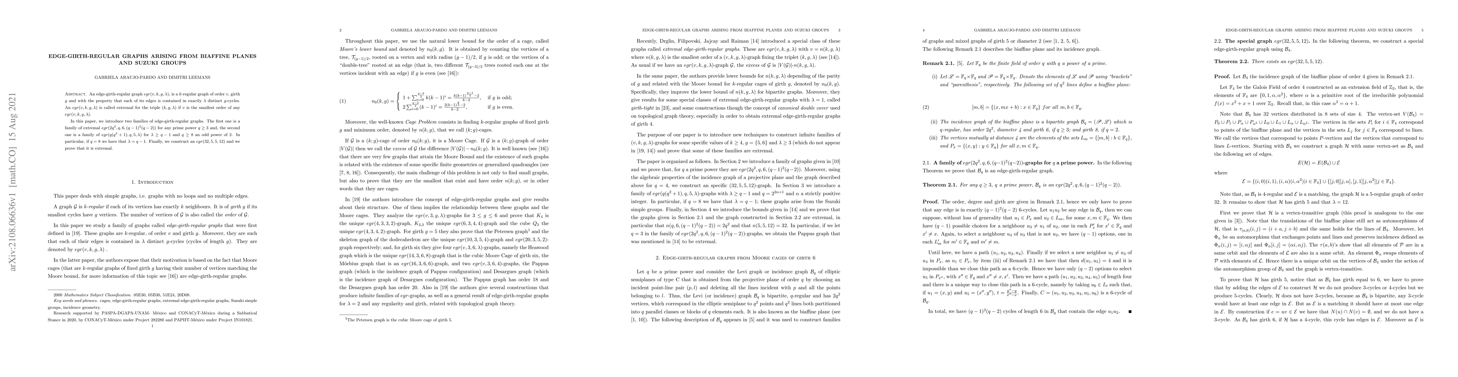 Thumbnail for Edge-girth-regular graphs arising from biaffine planes and Suzuki groups
