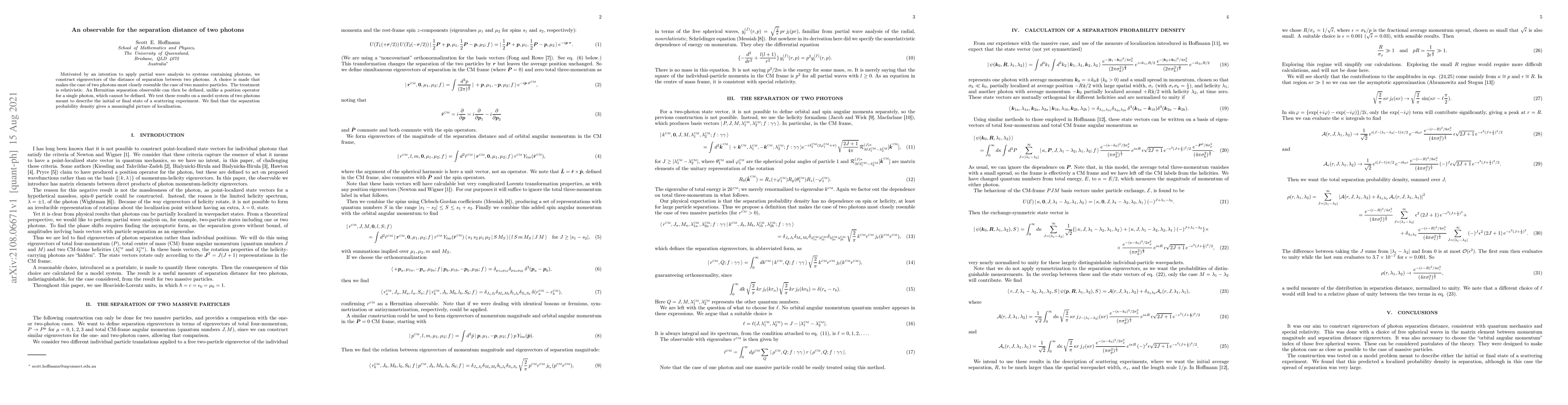 Thumbnail for An observable for the separation distance of two photons
