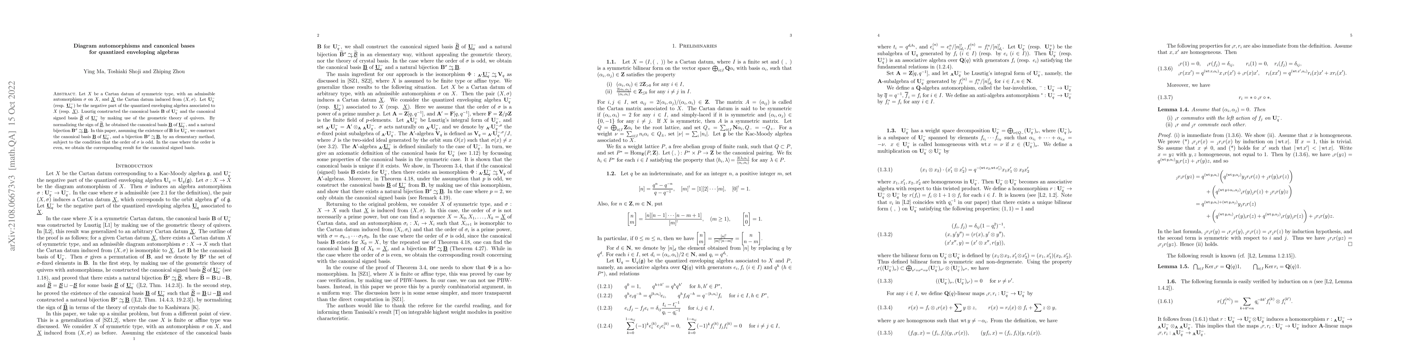 Thumbnail for Diagram automorphisms and canonical bases for quantized enveloping
  algebras