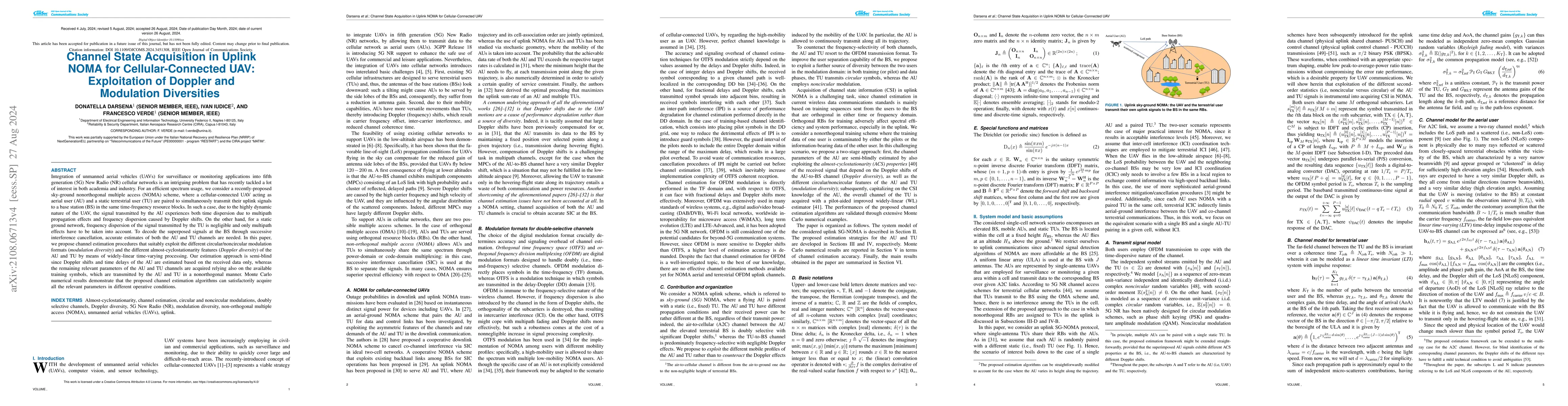 Thumbnail for Channel State Acquisition in Uplink NOMA for Cellular-Connected UAV:
  Exploitation of Doppler and Modulation Diversities