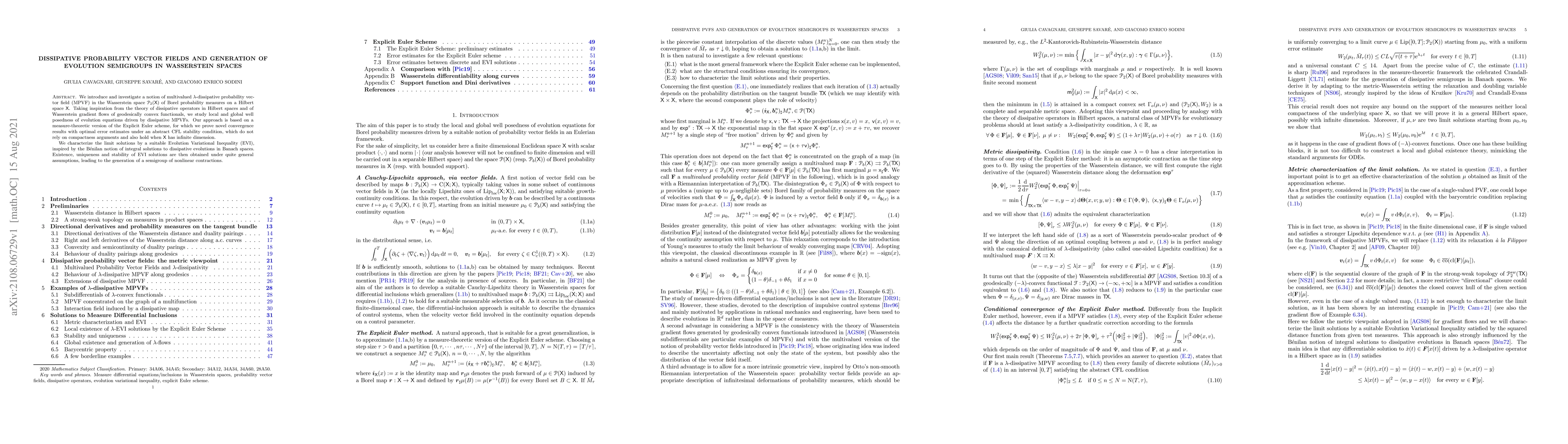 Thumbnail for Dissipative probability vector fields and generation of evolution
  semigroups in Wasserstein spaces