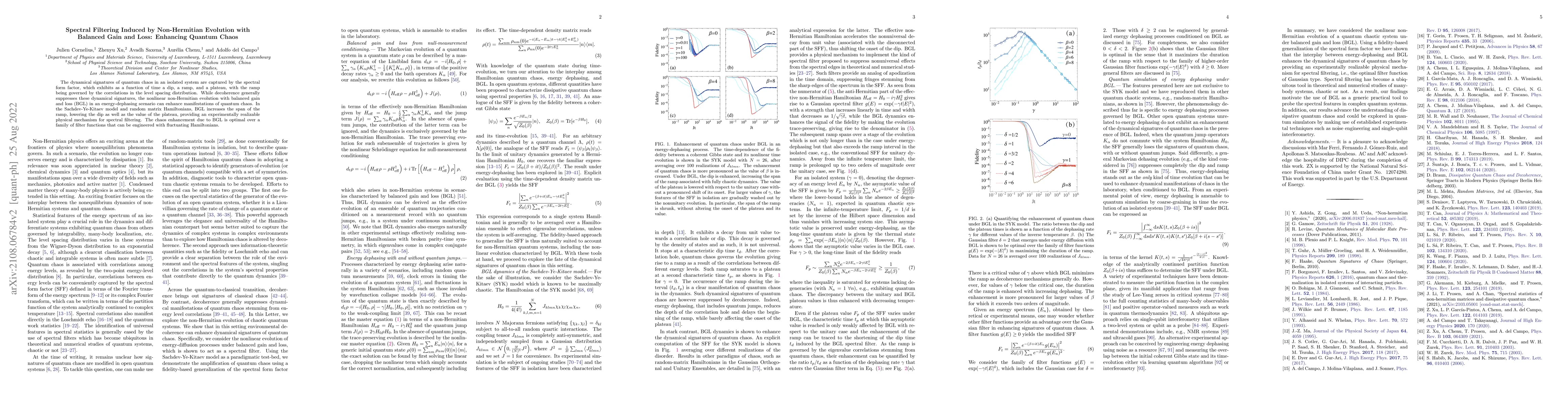 Thumbnail for Spectral Filtering Induced by Non-Hermitian Evolution with Balanced Gain
  and Loss: Enhancing Quantum Chaos
