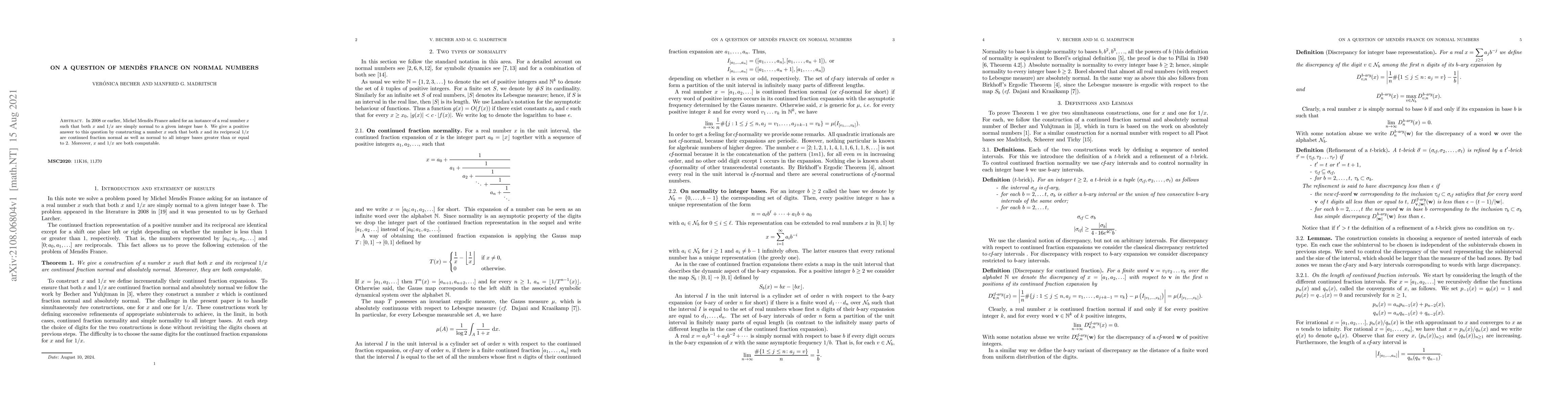 Thumbnail for On a question of Mend\`es France on normal numbers