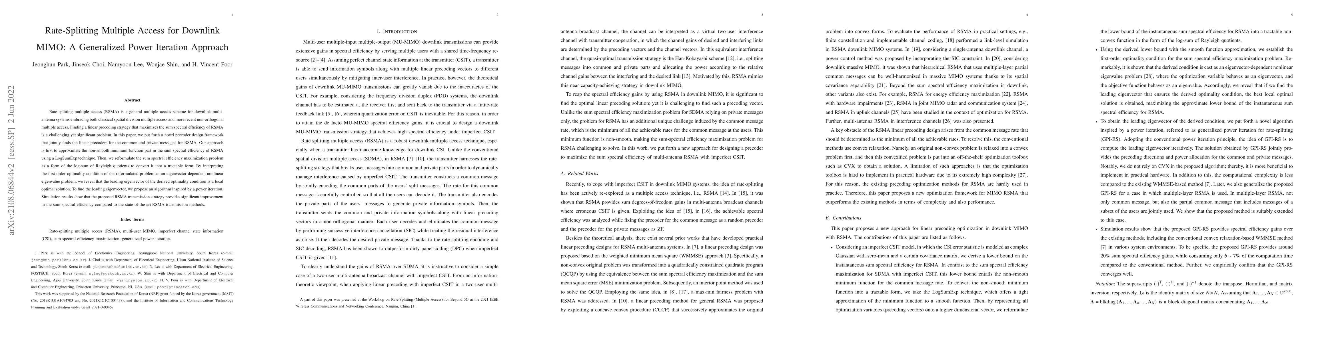 Thumbnail for Rate-Splitting Multiple Access for Downlink MIMO: A Generalized Power
  Iteration Approach
