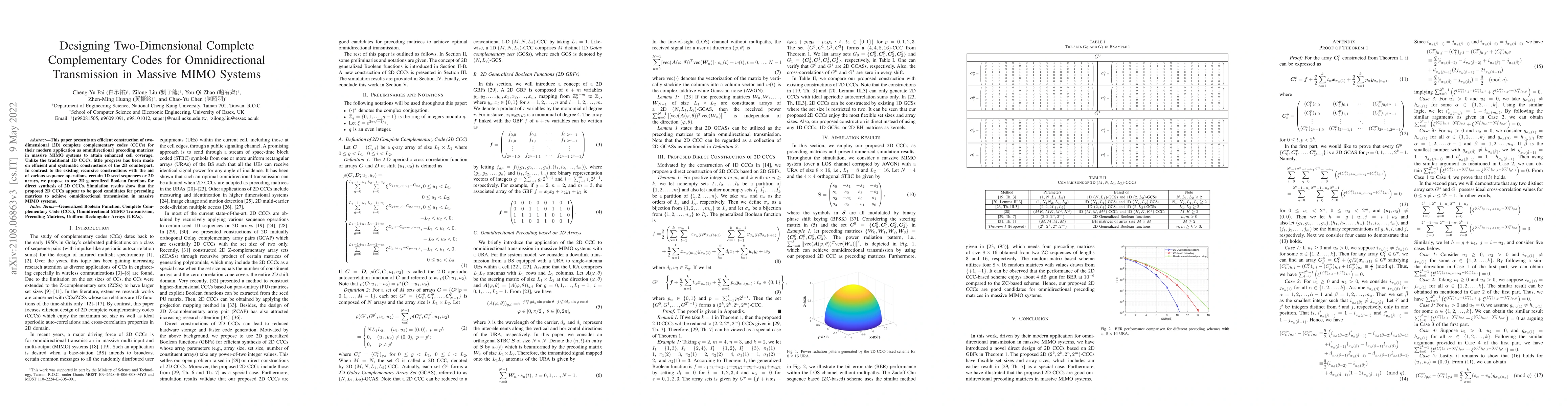 Thumbnail for Designing Two-Dimensional Complete Complementary Codes for
  Omnidirectional Transmission in Massive MIMO Systems